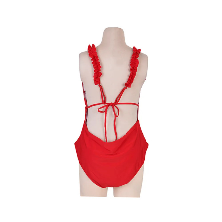 مایو زنانه قرمز کاپ دار مدل اسلیپ سایز 3XL با پد متحرک و جنس استرج