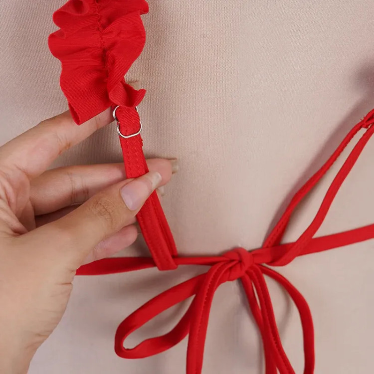 مایو زنانه قرمز کاپ دار مدل اسلیپ سایز 3XL با پد متحرک و جنس استرج