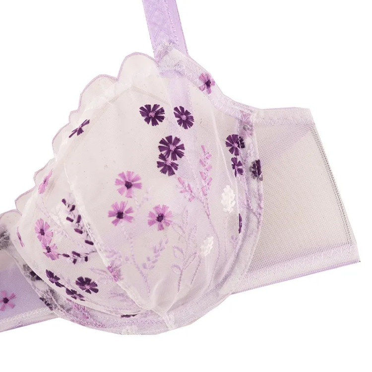 ست لباس زیر زنانه فانتزی طرح گل تورگاز بکلس فنردار