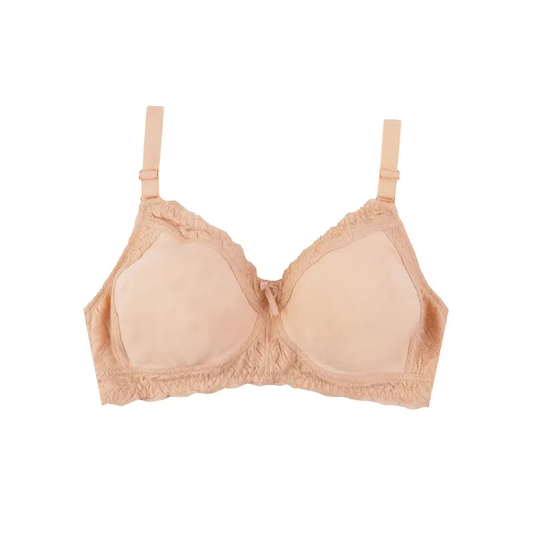 سوتین پرسی نخی دانتل دار بدون فنر کاپ B زنانه راحتی و پوشیده