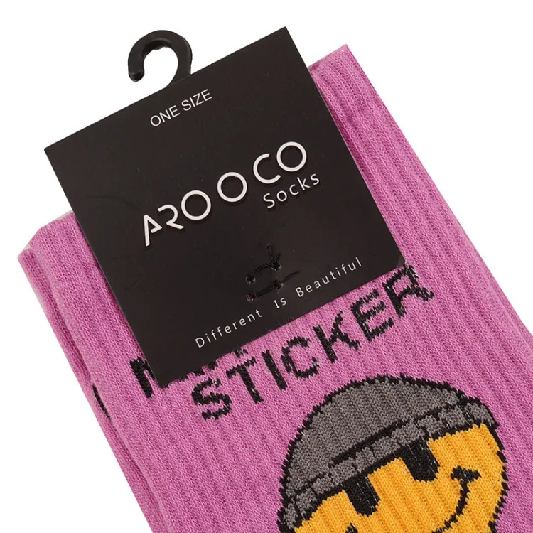 جوراب نخی زنانه طرح استیکر ایموجی فری سایز صورتی