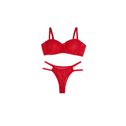 ست لباس زیر زنانه دانتل نیم جک اسفنجی فری سایز شورت لامبادا