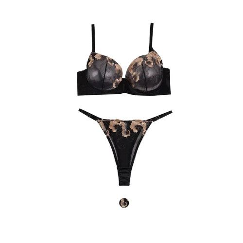 ست لباس زیر زنانه تورگاز فنردار بکلس طرح گل مشکی