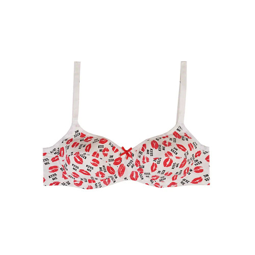 سوتین فانتزی نخی کاپ دار طرح لب زنانه مدل فنردار اسفنجی