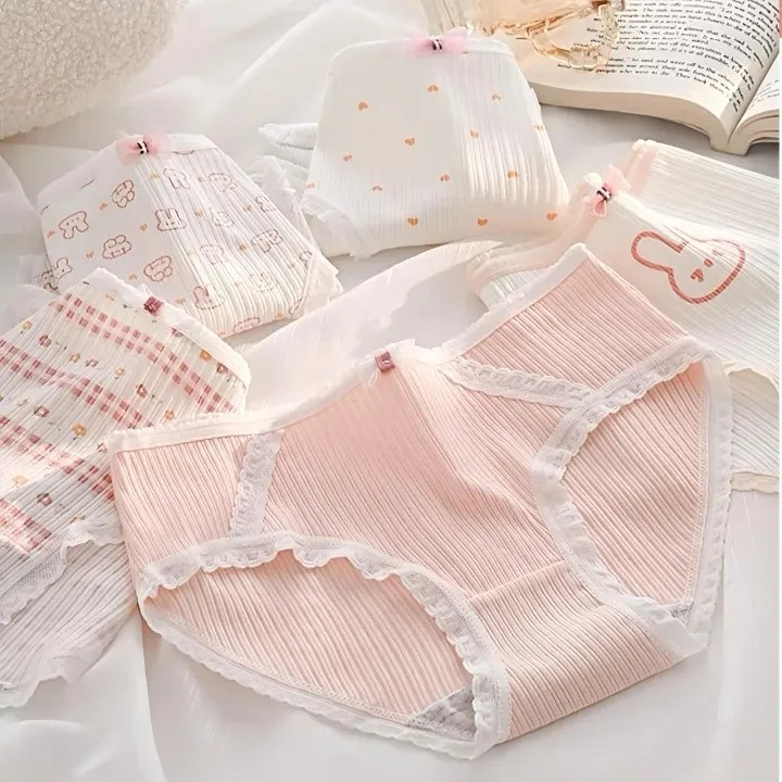 شورت زنانه عروسکی کبریتی تمام نخ پک پنجتایی طرح خرگوش و قلب راحت و خنک