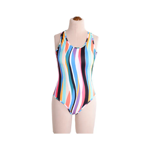 مایو زنانه یک تکه طرح دار بند ضربدری ضد کلر استرجی با کاپ متحرک