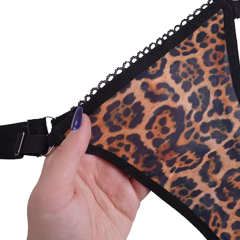 ست لباس زیر زنانه طرح پلنگی فانتزی فنردار لامبادا جنس تورگاز