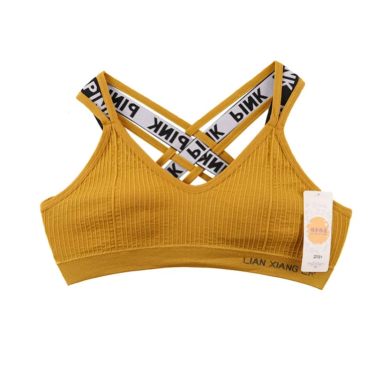 سوتین ورزشی زنانه کاپدار نخ و پنبه کبریتی طرح Pink سایز فری