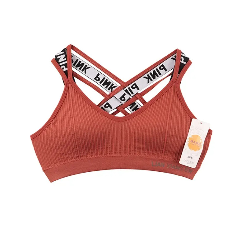 سوتین ورزشی زنانه کاپدار نخ و پنبه کبریتی طرح Pink سایز فری