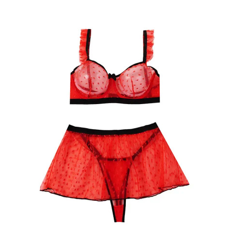 ست لباس زیر فانتزی زنانه طرحدار تور و حریر کاپ B لامبادا