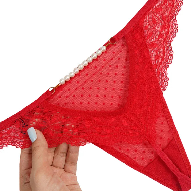 شورت لامبادا زنانه تور و دانتل با مروارید پشت - فری سایز