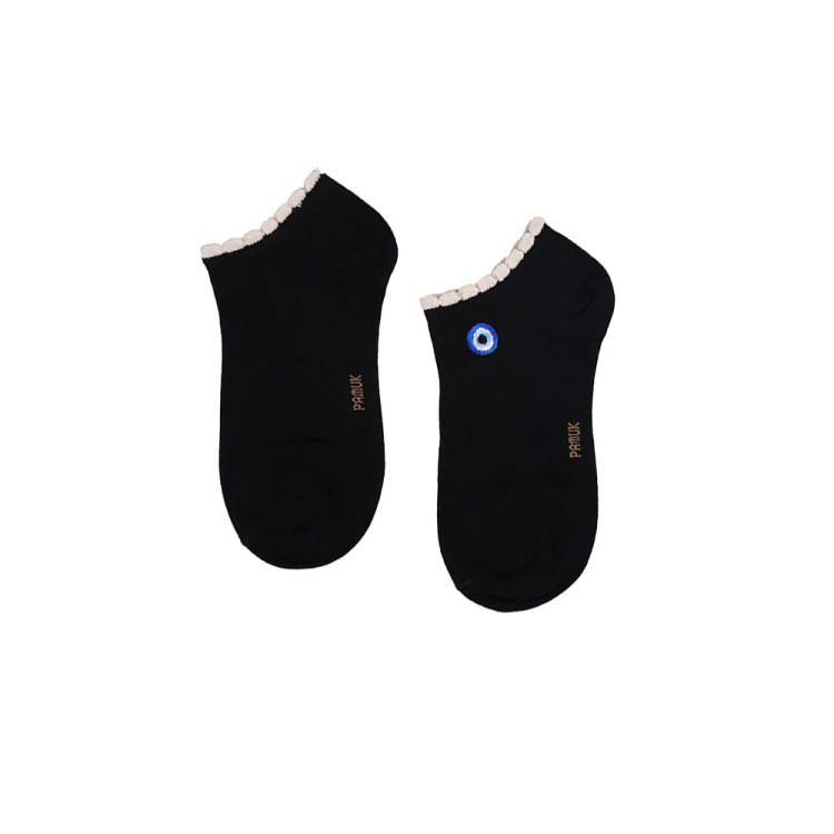 جوراب زنانه نخی فری سایز طرح چشم نظر مشکی مچی