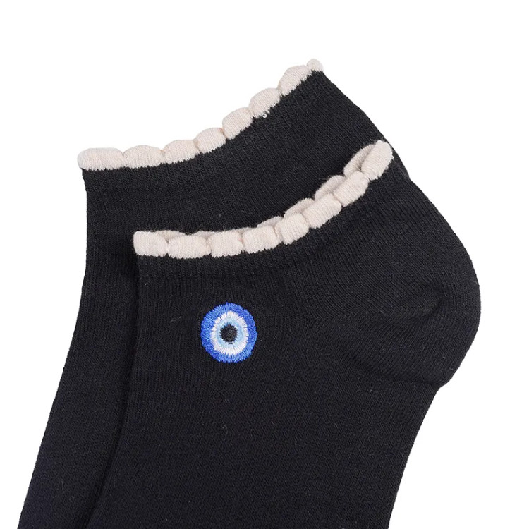 جوراب زنانه نخی فری سایز طرح چشم نظر مشکی مچی