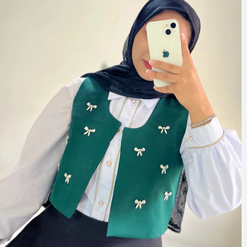 جلیقه جواهر دوزی سبز پاپیونی