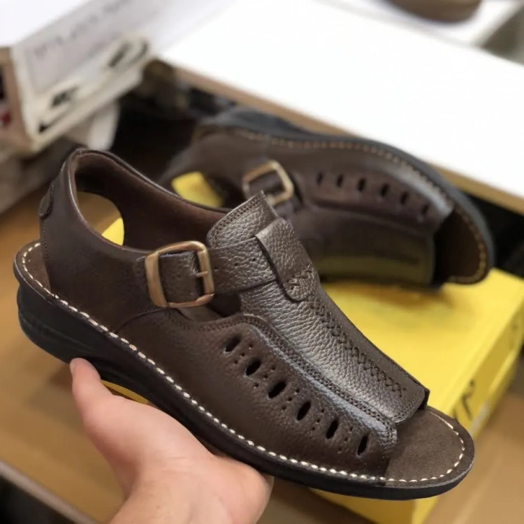 صندل چرم مردانه مدل یاقوت قهوه ای