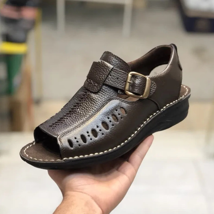 صندل چرم مردانه مدل یاقوت قهوه ای