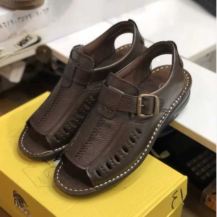 صندل چرم مردانه مدل یاقوت قهوه ای