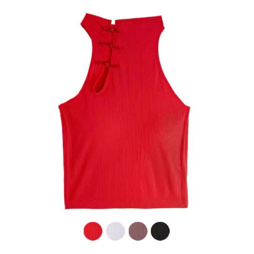 تاپ زنانه کبریتی یقه قایقی دکمهدار طرحدار