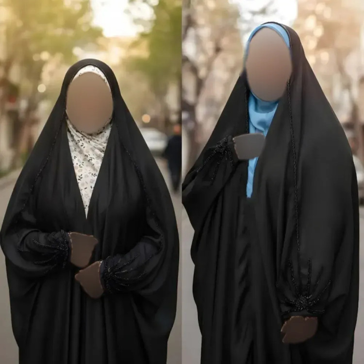 چادر جده مدل آذرخش جنس کرپ حریرالاسود مشکی